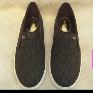 Michael Kors Keaton Slip on brown logo shoes